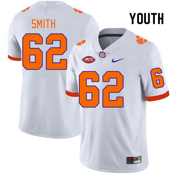 Youth Clemson Tigers Bryce Smith #62 College White NCAA Authentic Football Stitched Jersey 23KQ30GX
